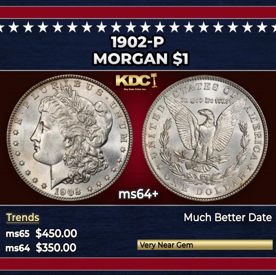 1902-p Morgan Dollar $1 Grades ms64+