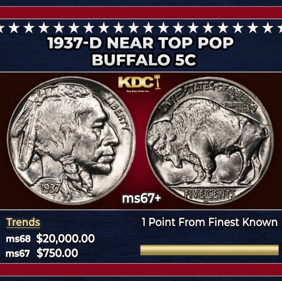 1937-d Buffalo Nickel Near Top Pop 5c ms67+ SEGS