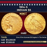 1914-s Gold Indian Half Eagle $5 ms63 USCG