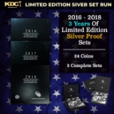 2016-2018 3 Years of Limited Edition Silver Proof Sets - 24 Coins, 3 Complete Sets About 7 oz of siv