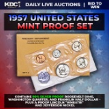 1957 United States Mint Silver Proof Set In Original Goventment Packaging, 5 Coins - Manilla Envelop