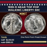 1939-d Walking Liberty Half Dollar Near Top Pop 50c ms67 SEGS