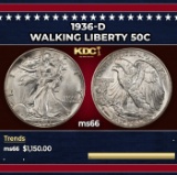 1936-d Walking Liberty Half Dollar 50c ms66 SEGS
