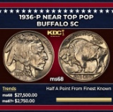 1936-p Buffalo Nickel Near Top Pop 5c ms68 SEGS