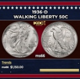 1936-d Walking Liberty Half Dollar 50c ms66 SEGS