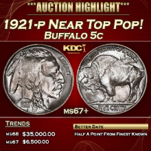 1921-p Buffalo Nickel Near Top Pop! 5c ms67+ SEGS