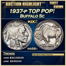 1937-p Buffalo Nickel TOP POP! 5c ms68+ SEGS
