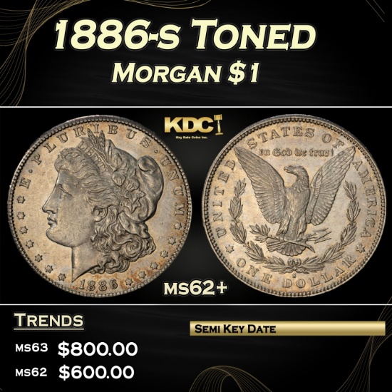 1886-s Morgan Dollar Toned $1 Grades ms62+