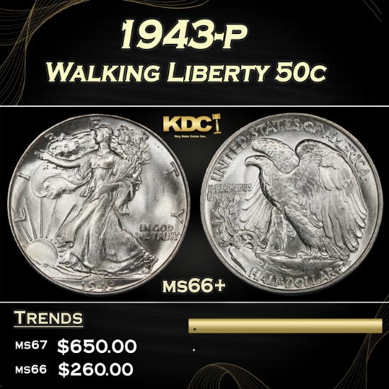 1943-p Walking Liberty Half Dollar 50c ms66+ SEGS