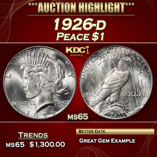 1926-d Peace Dollar $1 ms65 SEGS