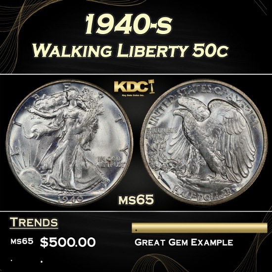 1940-s Walking Liberty Half Dollar 50c Grades ms65