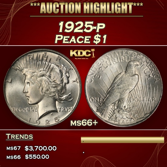 1925-p Peace Dollar $1 ms66+ SEGS