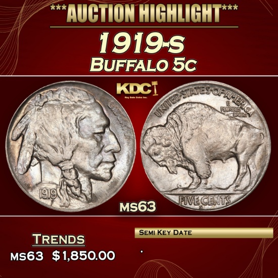 1919-s Buffalo Nickel 5c ms63 USCG