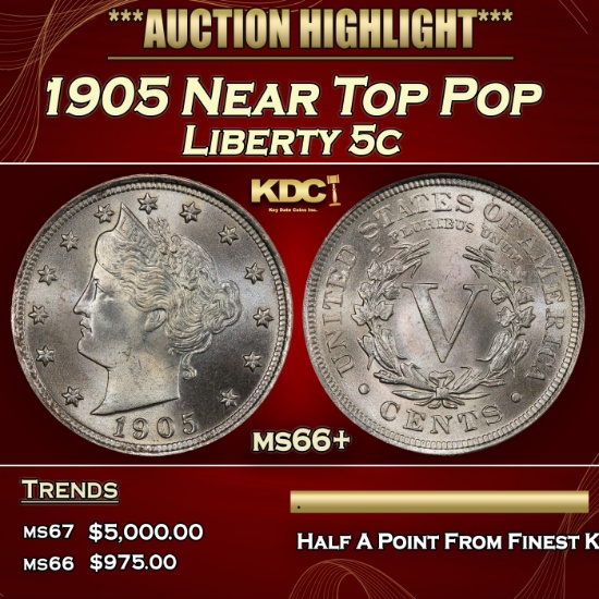 1905 Liberty Nickel Near Top Pop 5c ms66+ SEGS