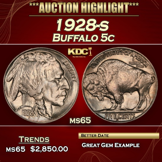 1928-s Buffalo Nickel 5c ms65 SEGS