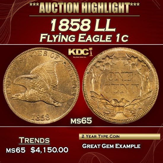 1858 LL Flying Eagle Cent 1c ms65 SEGS