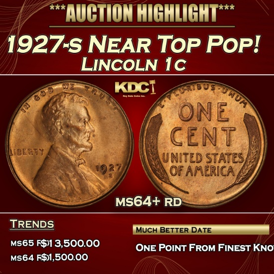1927-s Lincoln Cent Near Top Pop! 1c ms64+ rd SEGS
