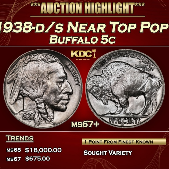 1938-d/s Buffalo Nickel Near Top Pop 5c ms67+ SEGS
