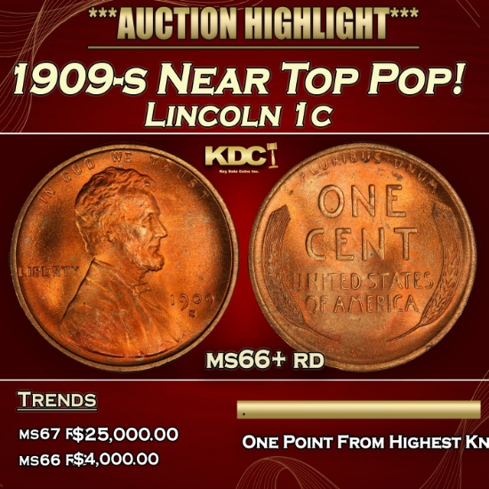 1909-s Lincoln Cent Near Top Pop! 1c ms66+ rd SEGS