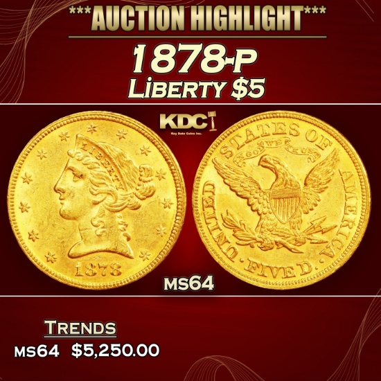 1878-p Gold Liberty Half Eagle $5 ms64 SEGS