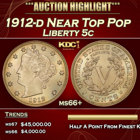 1912-d Liberty Nickel Near Top Pop 5c ms66+ SEGS