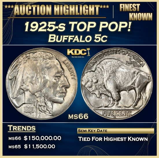 1925-s Buffalo Nickel TOP POP! 5c ms66 SEGS