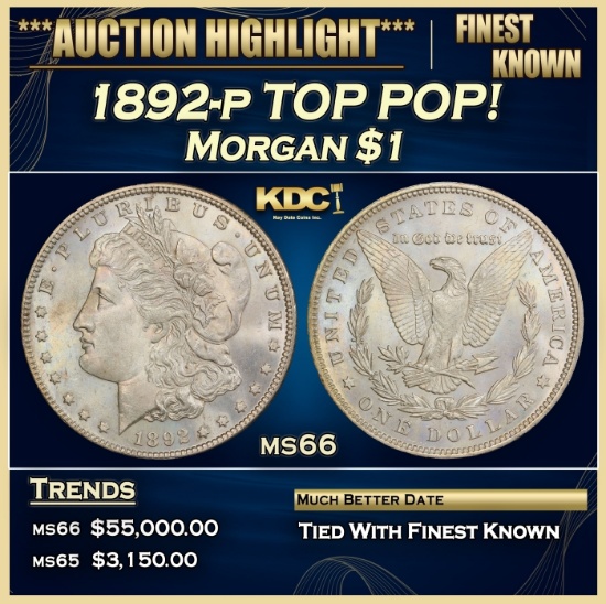 1892-p Morgan Dollar TOP POP! $1 ms66 SEGS
