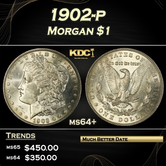 1902-p Morgan Dollar $1 Grades ms64+