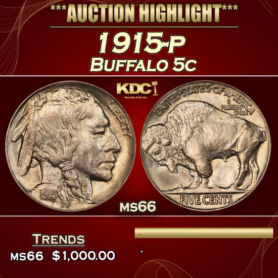 1915-p Buffalo Nickel 5c ms66 SEGS