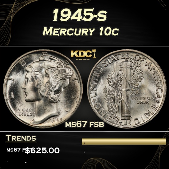1945-s Mercury Dime 10c ms67 fsb SEGS
