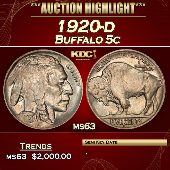 1920-d Buffalo Nickel 5c ms63 USCG
