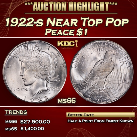 1922-s Peace Dollar Near Top Pop $1 ms66 SEGS
