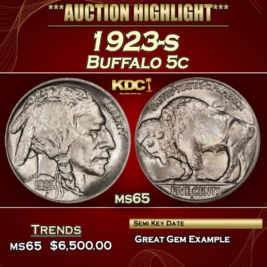 1923-s Buffalo Nickel 5c ms65 SEGS