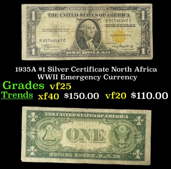 1935A $1 Silver Certificate North Africa WWII Emergency Currency Grades vf+