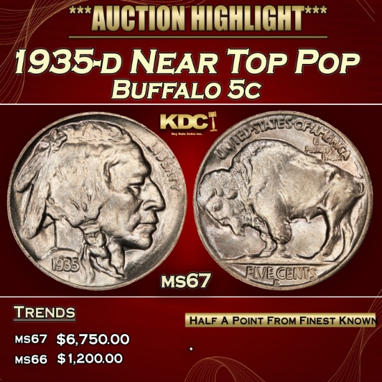 1935-d Buffalo Nickel Near Top Pop 5c ms67 SEGS