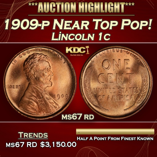 1909-p Lincoln Cent Near Top Pop! 1c ms67 rd SEGS