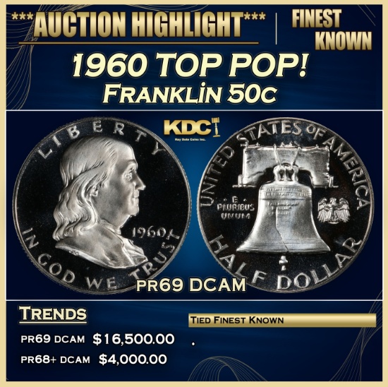 1960 Proof Franklin Half Dollar TOP POP! 50c pr69 DCAM SEGS