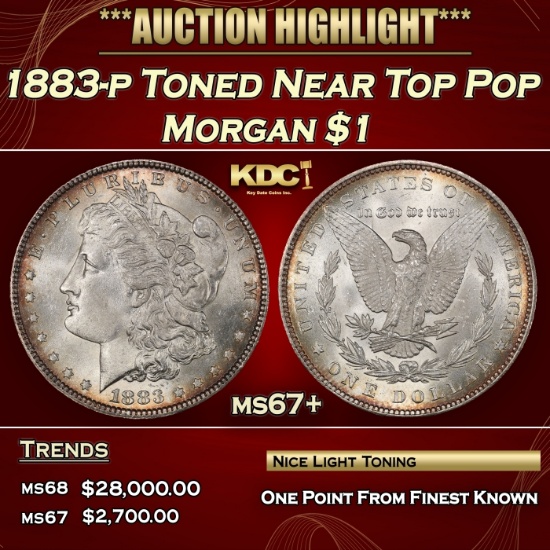 1883-p Morgan Dollar Toned Near Top Pop $1 ms67+ SEGS