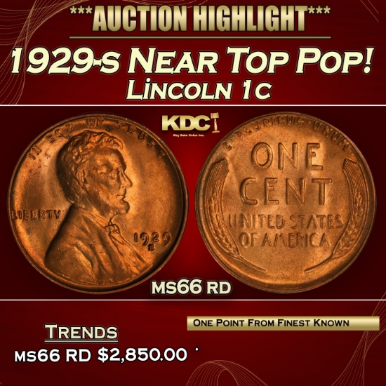 1929-s Lincoln Cent Near Top Pop! 1c ms66 rd SEGS