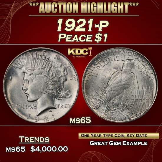 1921-p Peace Dollar $1 ms65 SEGS