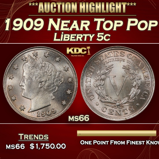 1909 Liberty Nickel Near Top Pop 5c ms66 SEGS