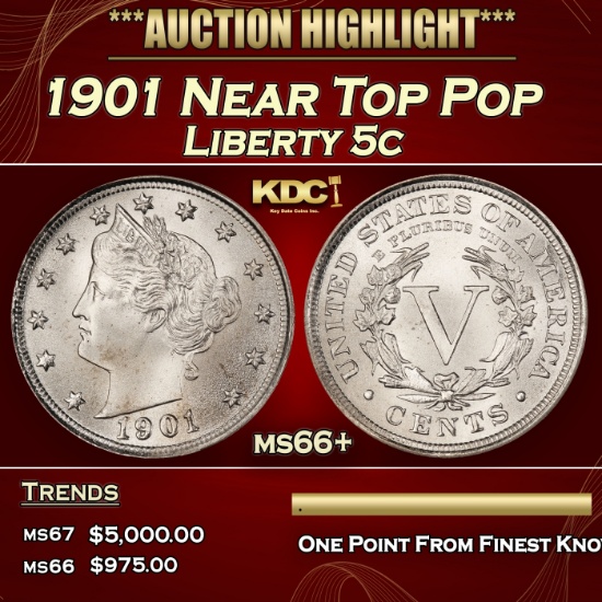 1901 Liberty Nickel Near Top Pop 5c ms66+ SEGS
