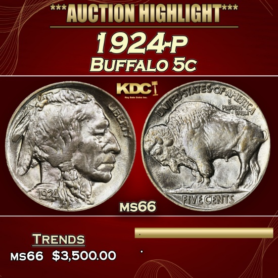 1924-p Buffalo Nickel 5c ms66 SEGS