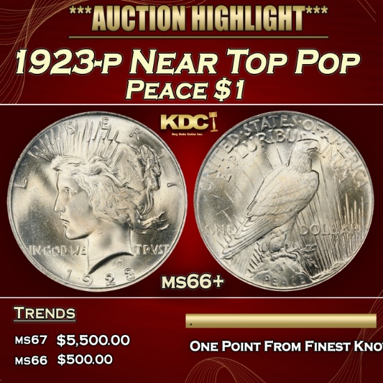 1923-p Peace Dollar Near Top Pop $1 ms66+ SEGS
