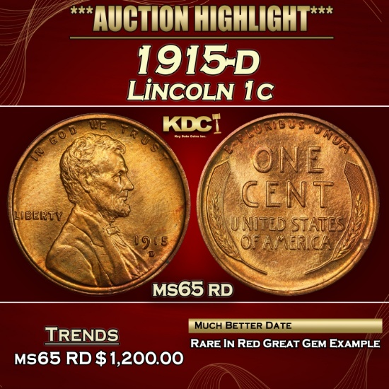 1915-d Lincoln Cent 1c ms65 rd SEGS