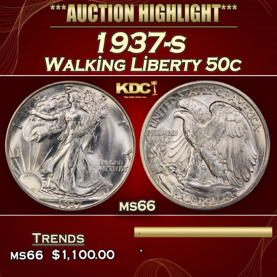 1937-s Walking Liberty Half Dollar 50c ms66 SEGS