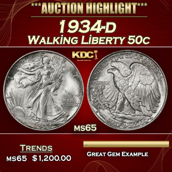 1934-d Walking Liberty Half Dollar 50c ms65 SEGS