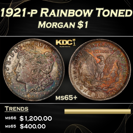 1921-p Morgan Dollar Rainbow Toned $1 ms65+ SEGS