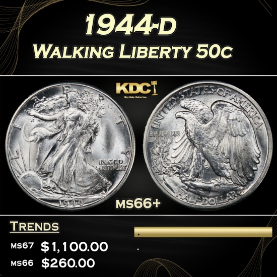 1944-d Walking Liberty Half Dollar 50c ms66+ SEGS