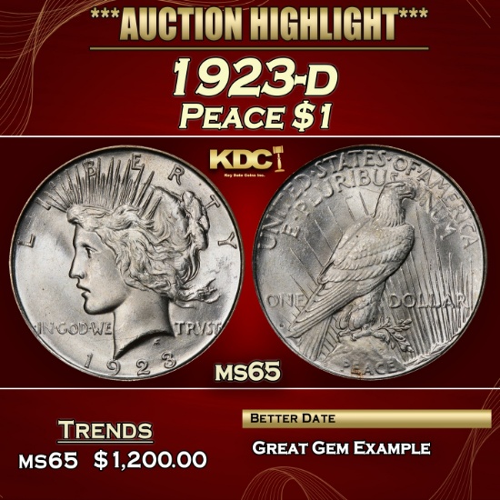 1923-d Peace Dollar $1 ms65 SEGS